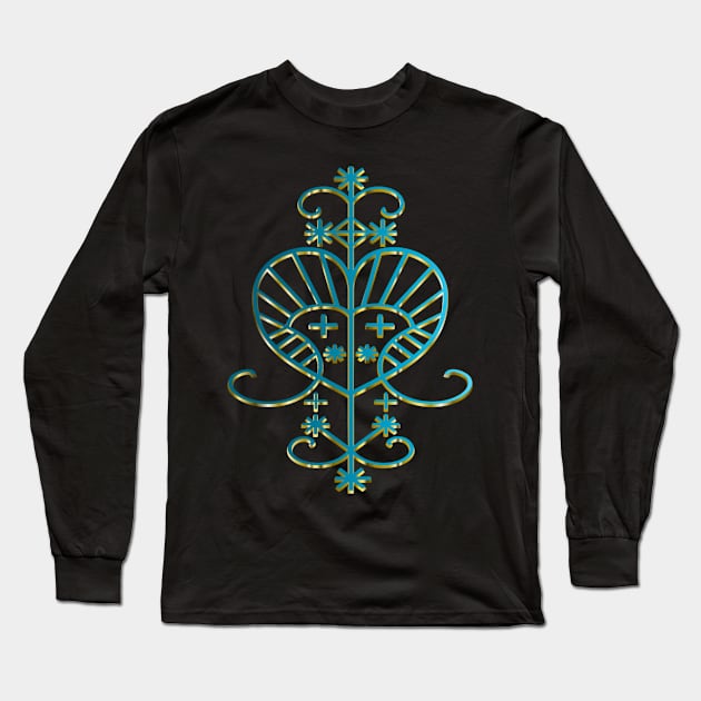 Erzulie Voodoo Veve - Teal Long Sleeve T-Shirt by geodesyn